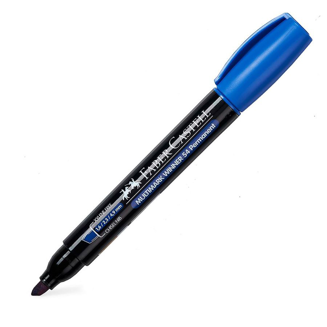  MARCADOR PERMANENTE FABER WINNER 54-EPUNTA BISELADA AZUL X12
