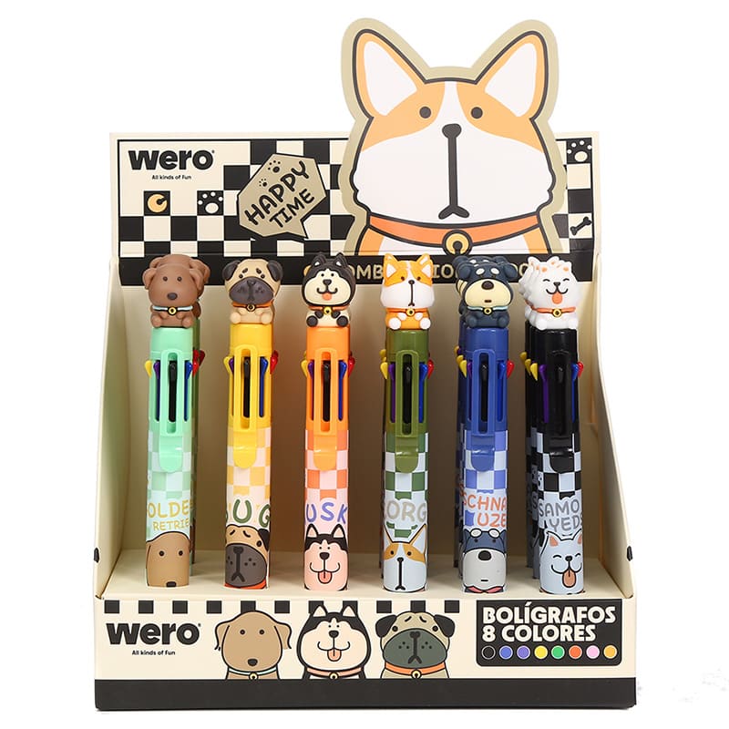  BOLIGRAFO RETRACTIL WERO 8 COLORESDISPLAY X18 DOGS