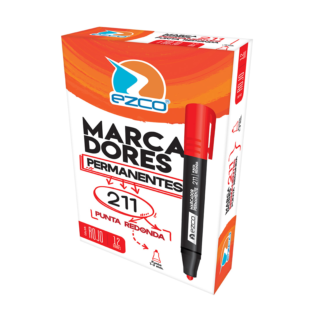  MARCADOR PERMANENTE EZCO 211 PUNTA  REDONDA ROJO X12