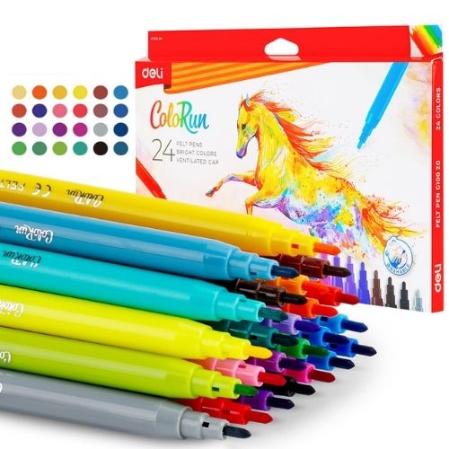  MARCADOR ESCOLAR DELI COLOR RUN ESTUCHE X24