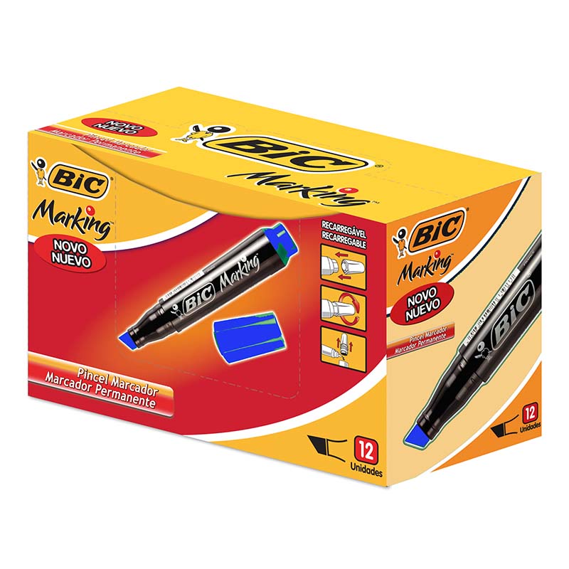  MARCADOR PERMANENTE BIC MARKING  PUNTABISELADA AZUL X12