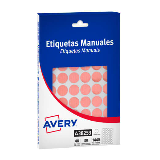  ETIQUETA AVERY MANUAL ROJO METALIZADO38253 15MM 48ET X30 HOJAS
