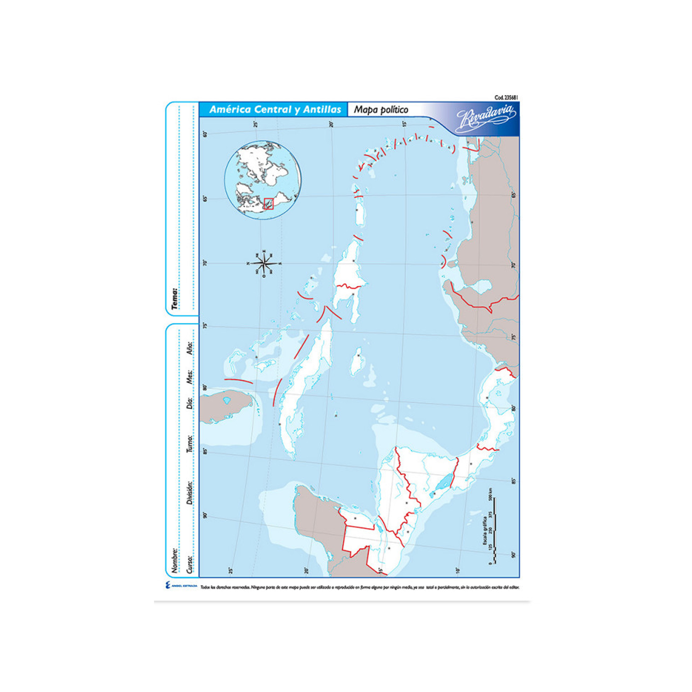  MAPAS N3 RIVADAVIA X 40H AMERICA CENTRAL  POLITICO