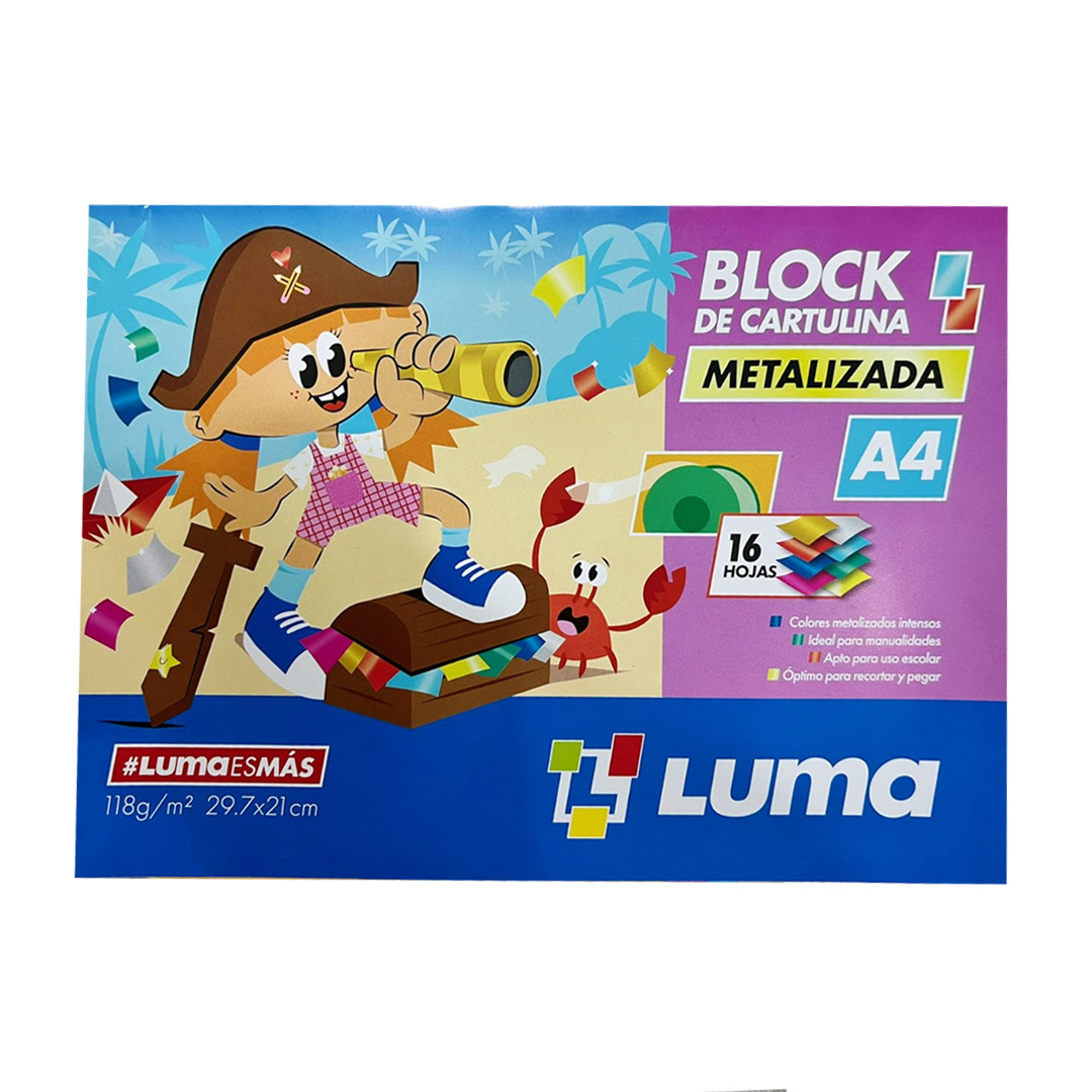  BLOCK CARTULINA LUMA METALIZADA A4  16HOJAS