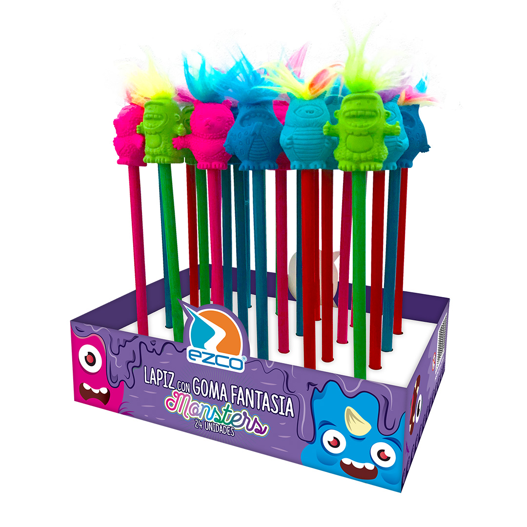  LAPIZ GRAFITO EZCO CON GOMA MONSTERS X24