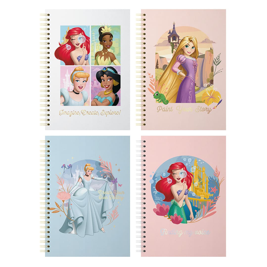  CUADERNO EZCO A4 TAA DURA DOBLE ESPIRAL;
80H RAYADO SURTIDO PRINCESAS