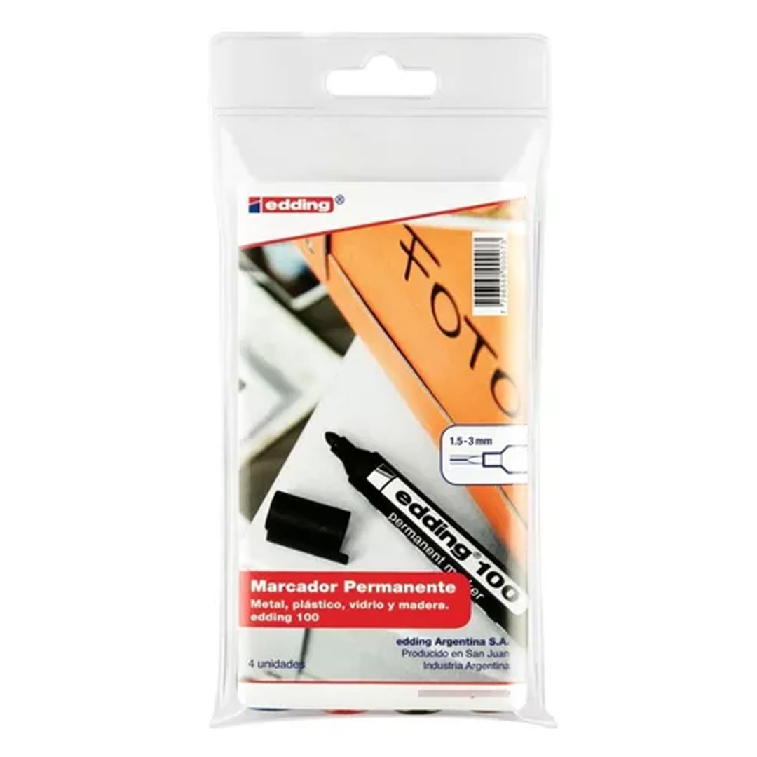  MARCADOR PERMANENTE EDDING PUNTA REDONDA  E-100 BLISTER X4 SURTIDO