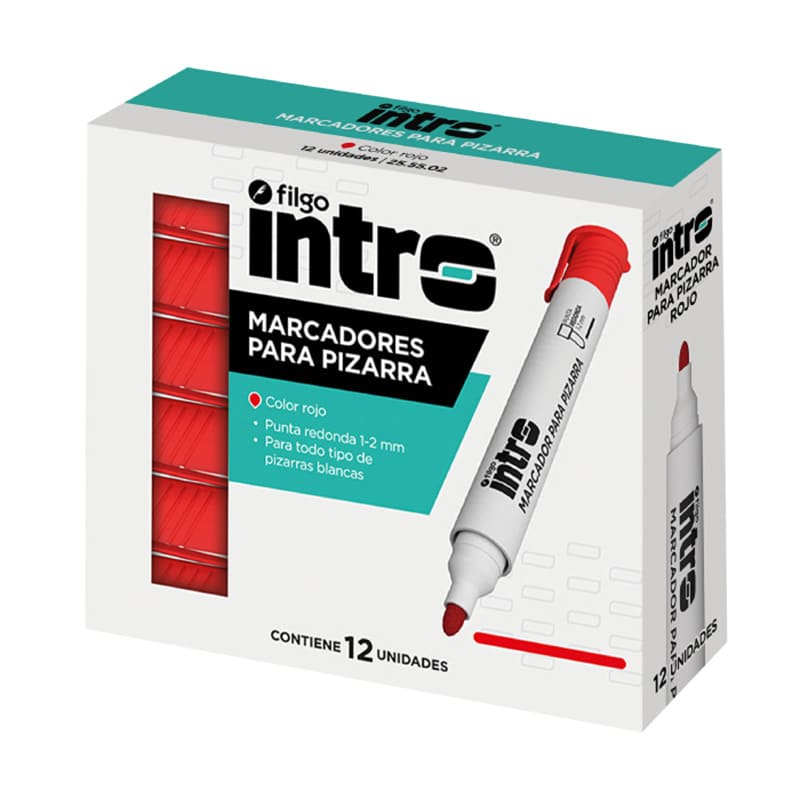  MARCADOR PIZARRA INTRO PUNTA REDONDA  ROJO X12