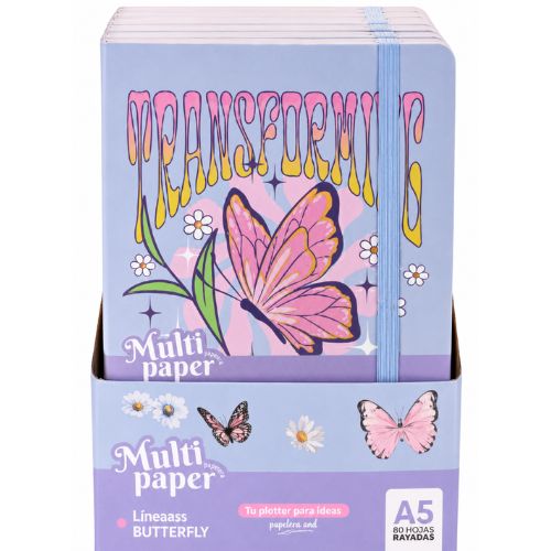  LIBRETA A5 MULTIPAPER BUTTERFLY 80GR 96 HOJAS RAYADO PACK X12