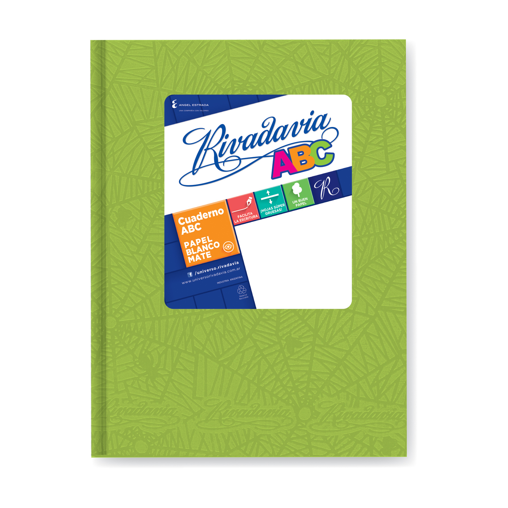  CUADERNO RIVADAVIA 19X23 ABC TAPA CARTON  ARAÑA VERDE MANZANA 50 HOJAS RAYADO