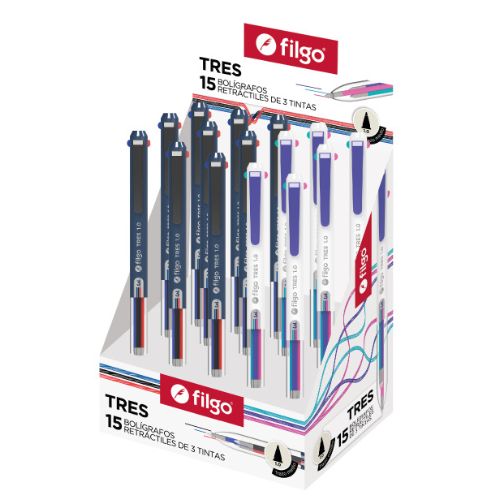  BOLIGRAFO RETRACTIL FILGO TRICOLOR TRES DISPLAY X15 CLASICO Y BRILLANTE
