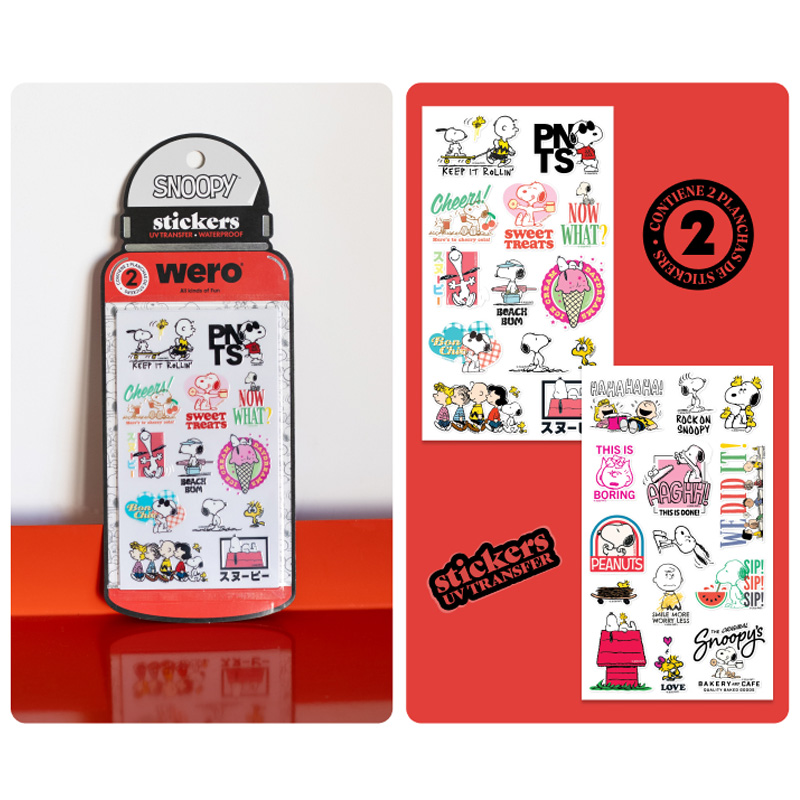  STICKERS BOTELLA WERO SNOOPY 2 PLANCHAS UV TRANSFER