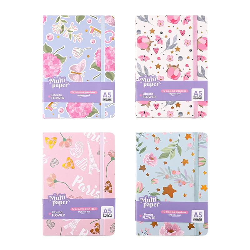  LIBRETA A5 MULTIPAPER FLOWERS 80GR 96HOJAS RAYADO PACK X12