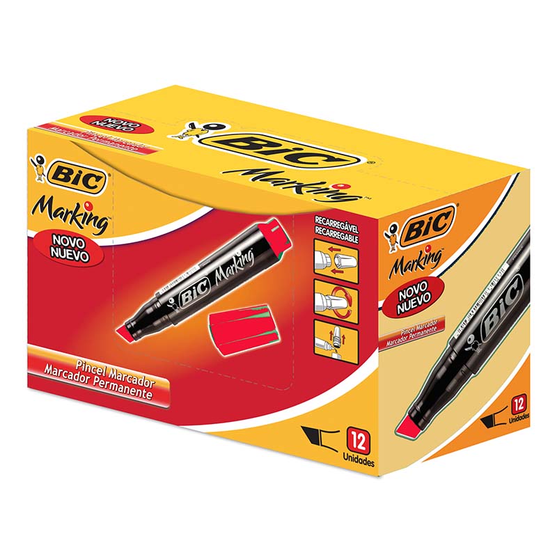  MARCADOR PERMANENTE BIC MARKING  PUNTABISELADA ROJO X12