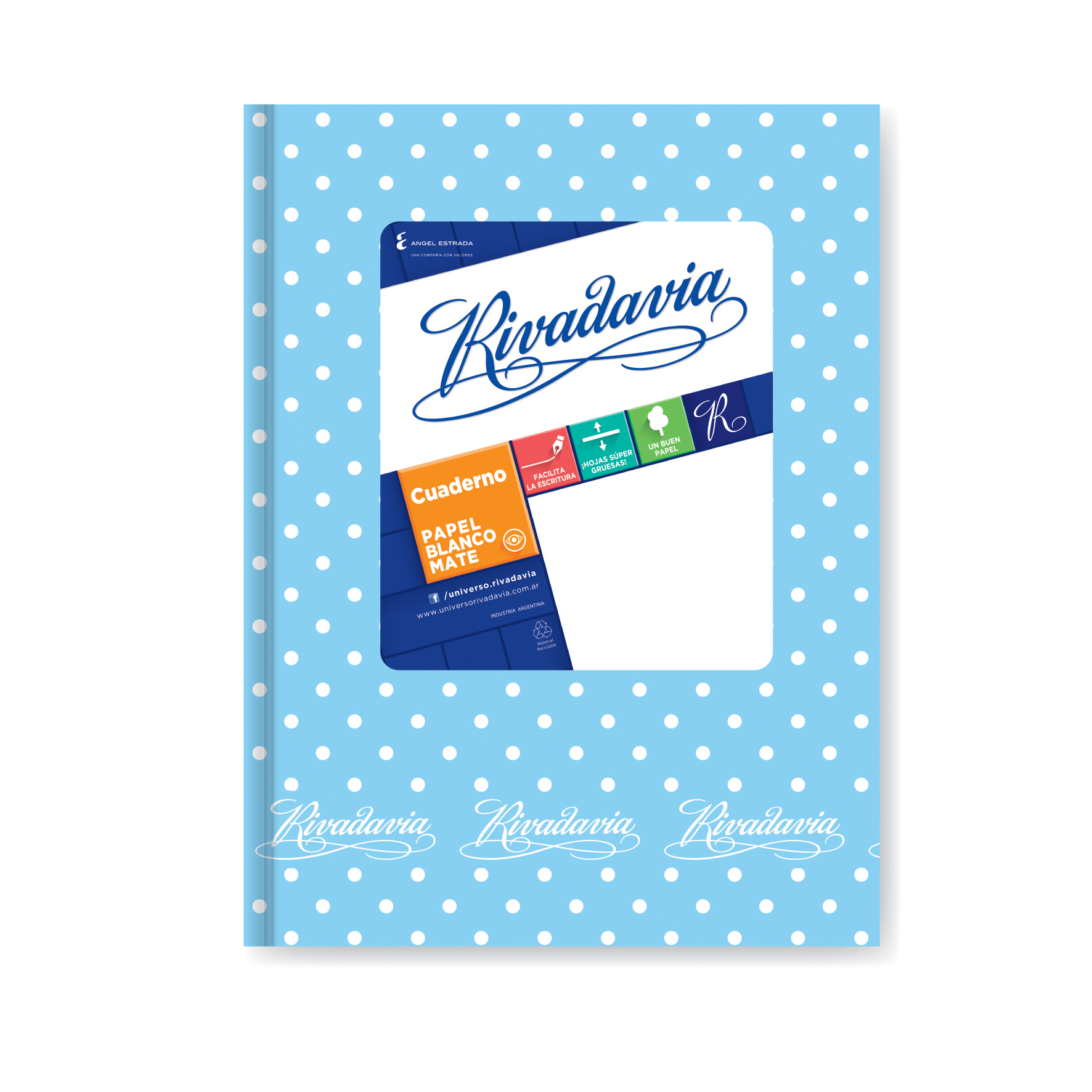  CUADERNO RIVADAVIA 16X21 TAPA CARTON  LUNAR CELESTE 50 HOJAS RAYADO