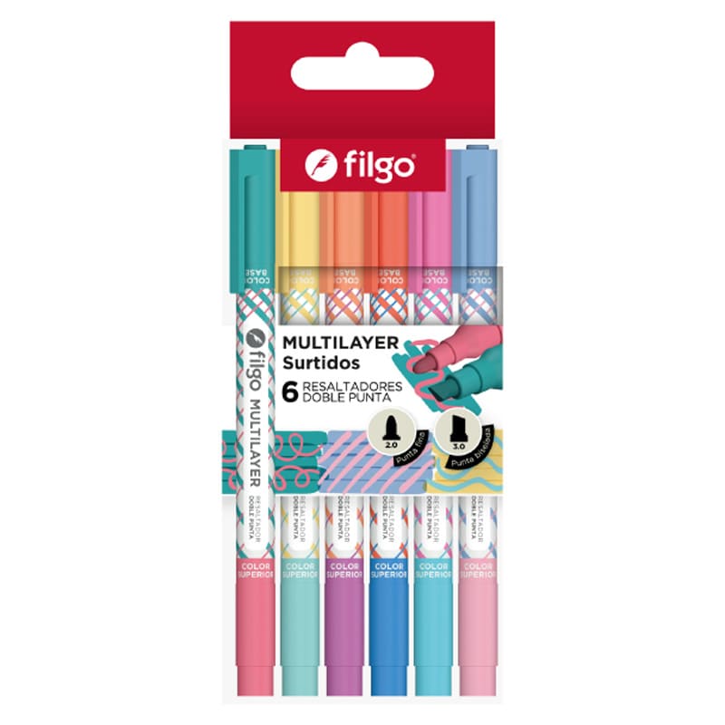  RESALTADOR FINO FILGO DOBLE PUNTA  MULTILAYER X6