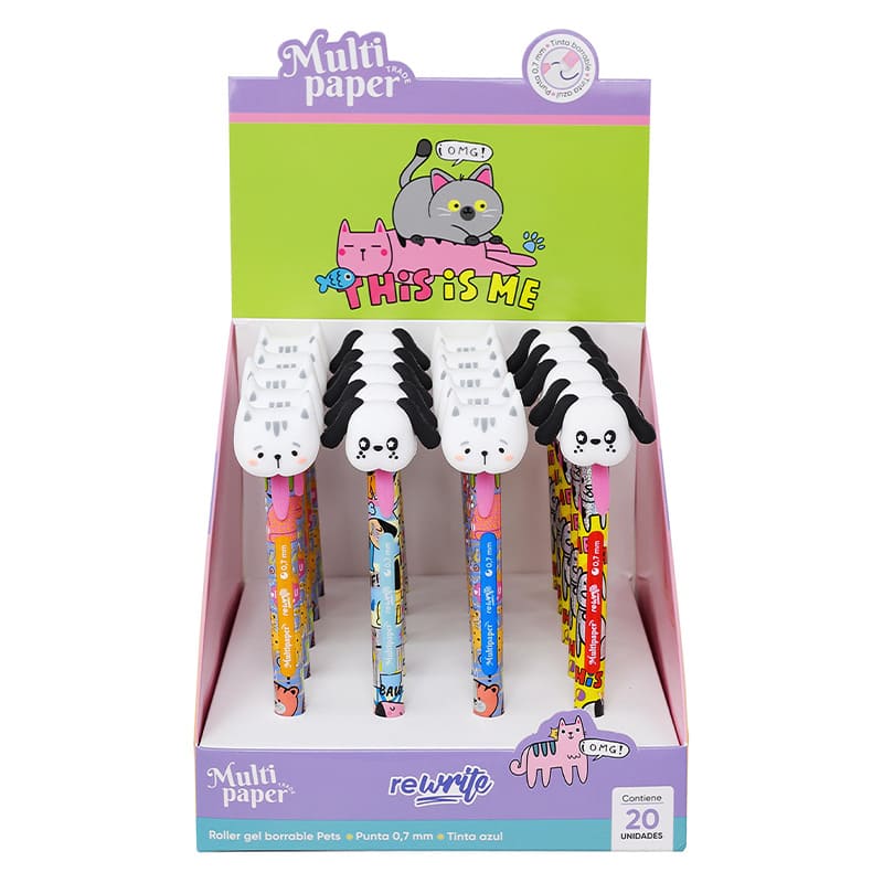  BOLIGRAFO RETRACTIL BORRABLE MULTIPAPER PETS DISPLAY X20 TINTA AZUL