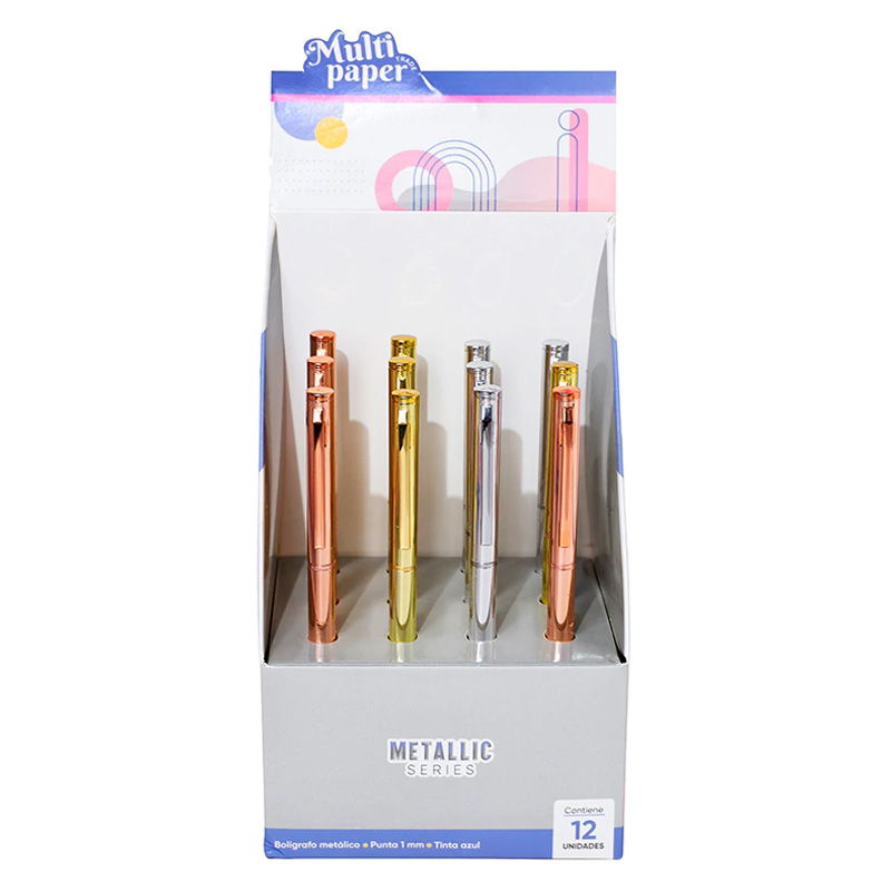  BOLIGRAFO MULTIPAPER METALICO MEDIO GIRO  1MM TINTA AZUL LEVEL X12