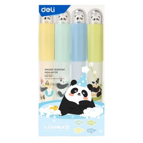  RESALTADOR REDONDO DELI PANDA PACK X4COLORES