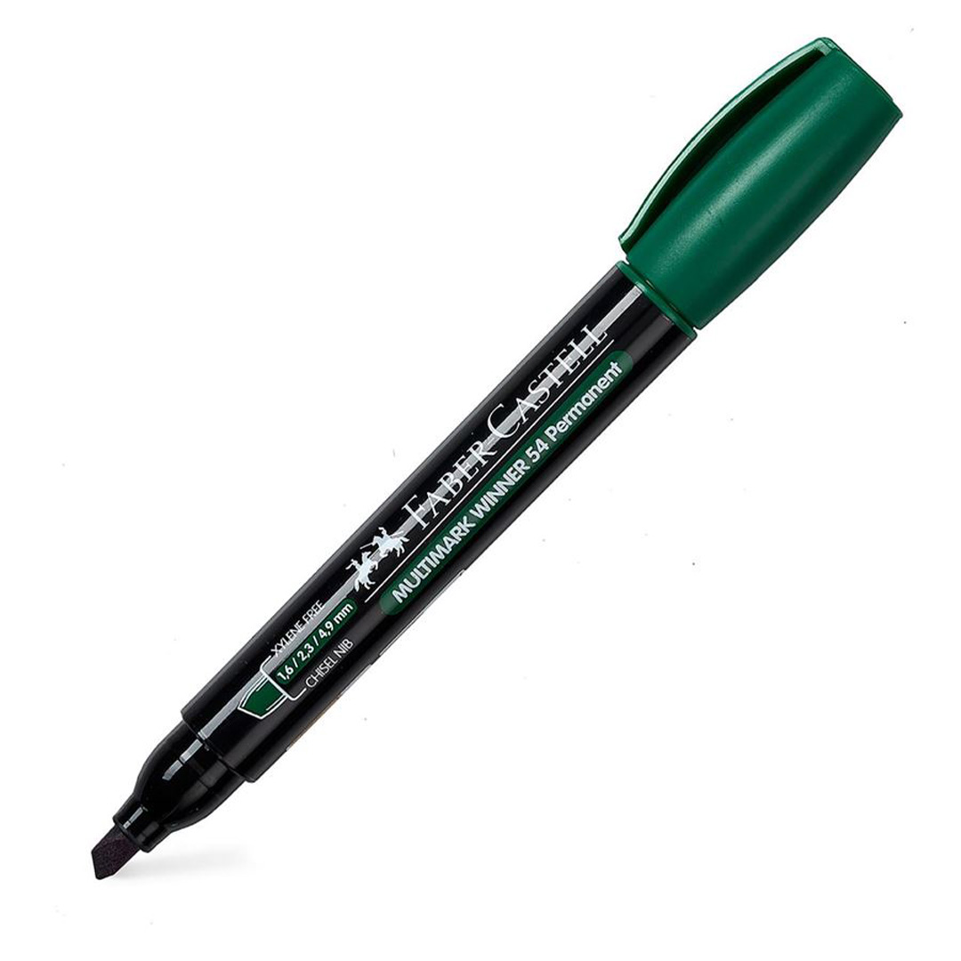  MARCADOR PERMANENTE FABER WINNER 54  PUNTA BISELADA VERDE X12