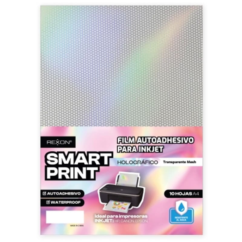  FILM AUTOADHESIVO REXON INKJET A4 X10TRANSPARENTE HOLO MESH