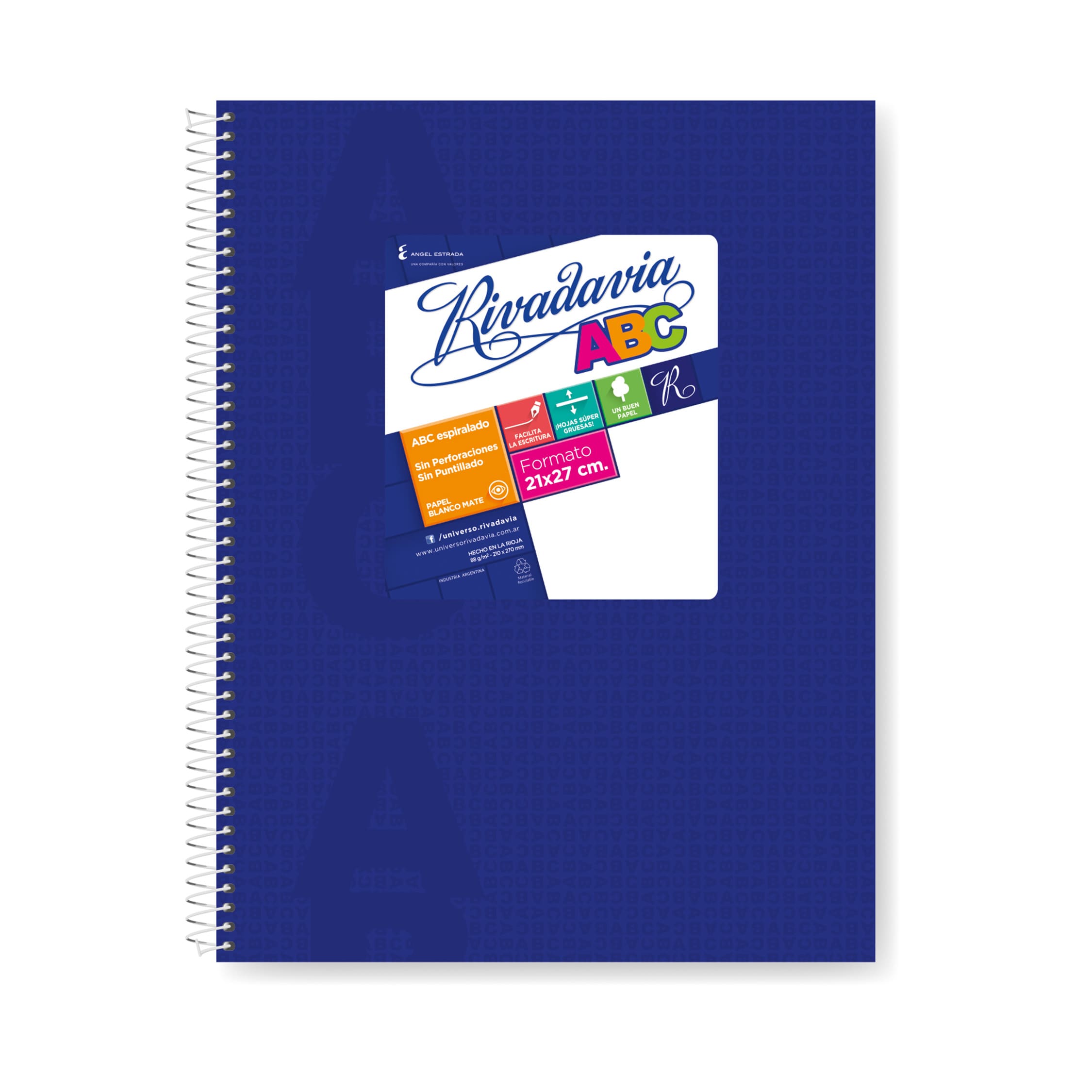  CUADERNO RIVADAVIA 21X27 ABC TAPA CARTON  ESPIRAL AZUL 60 HOJAS CUADRICULADO