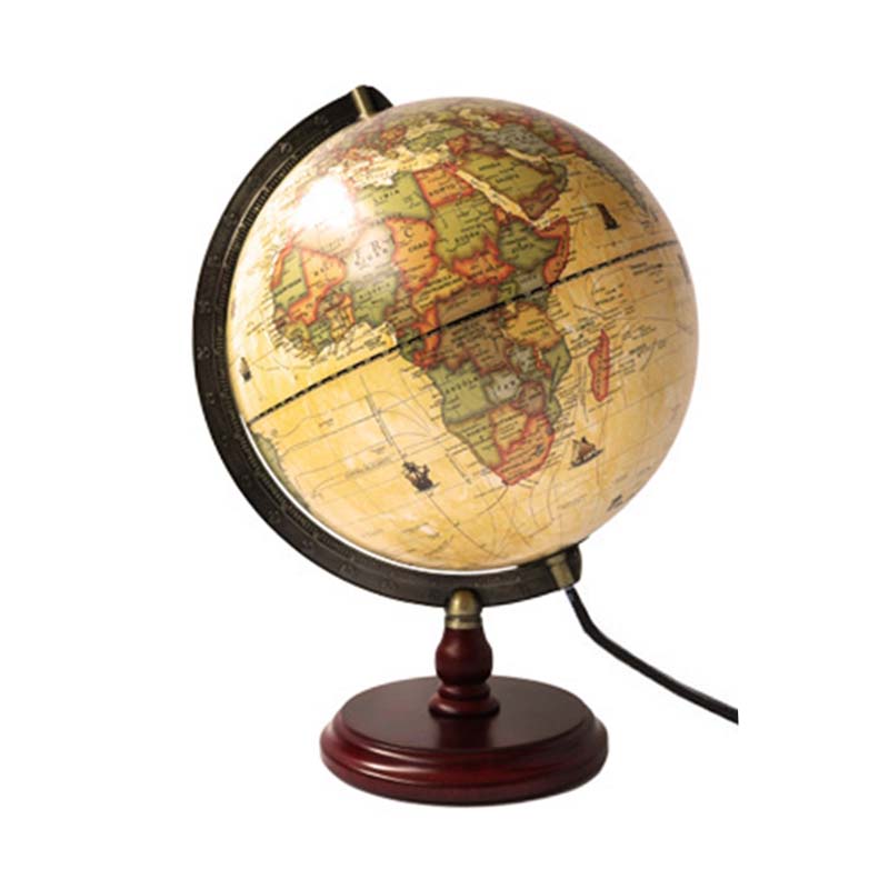  GLOBO TERRAQUEO 259AWML PLOW BASE MADERA  25CM MERIDIANO METALICO LUZ