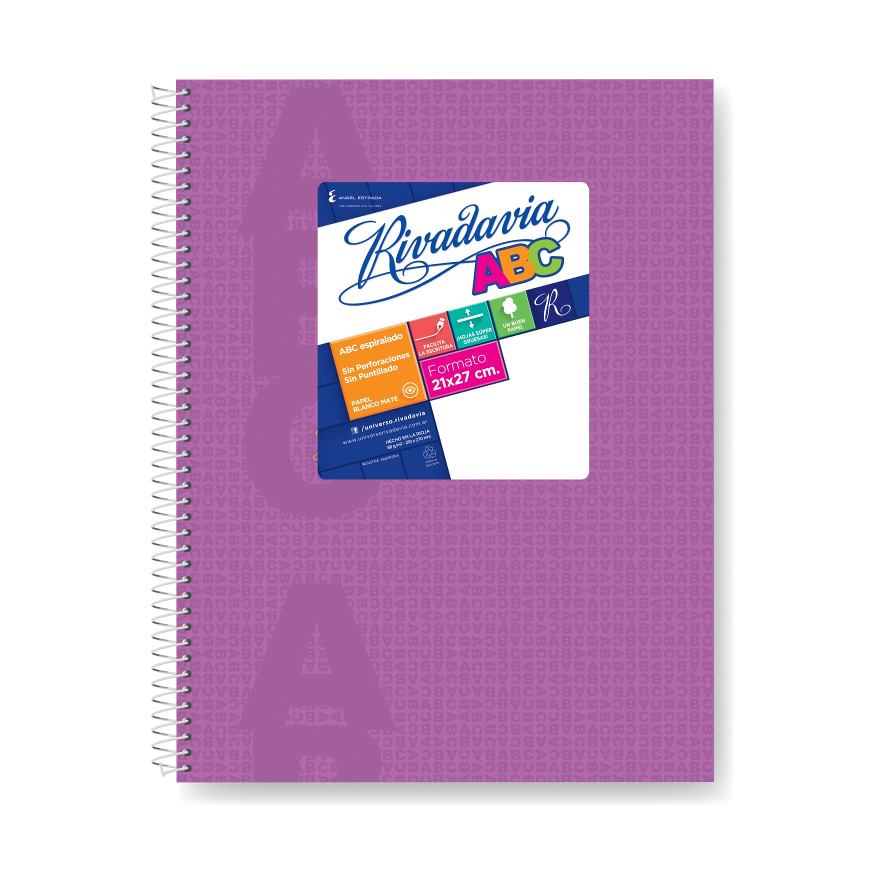  CUADERNO RIVADAVIA 21X27 ABC TAPA CARTON  ESPIRAL LILA 60 HOJAS RAYADO