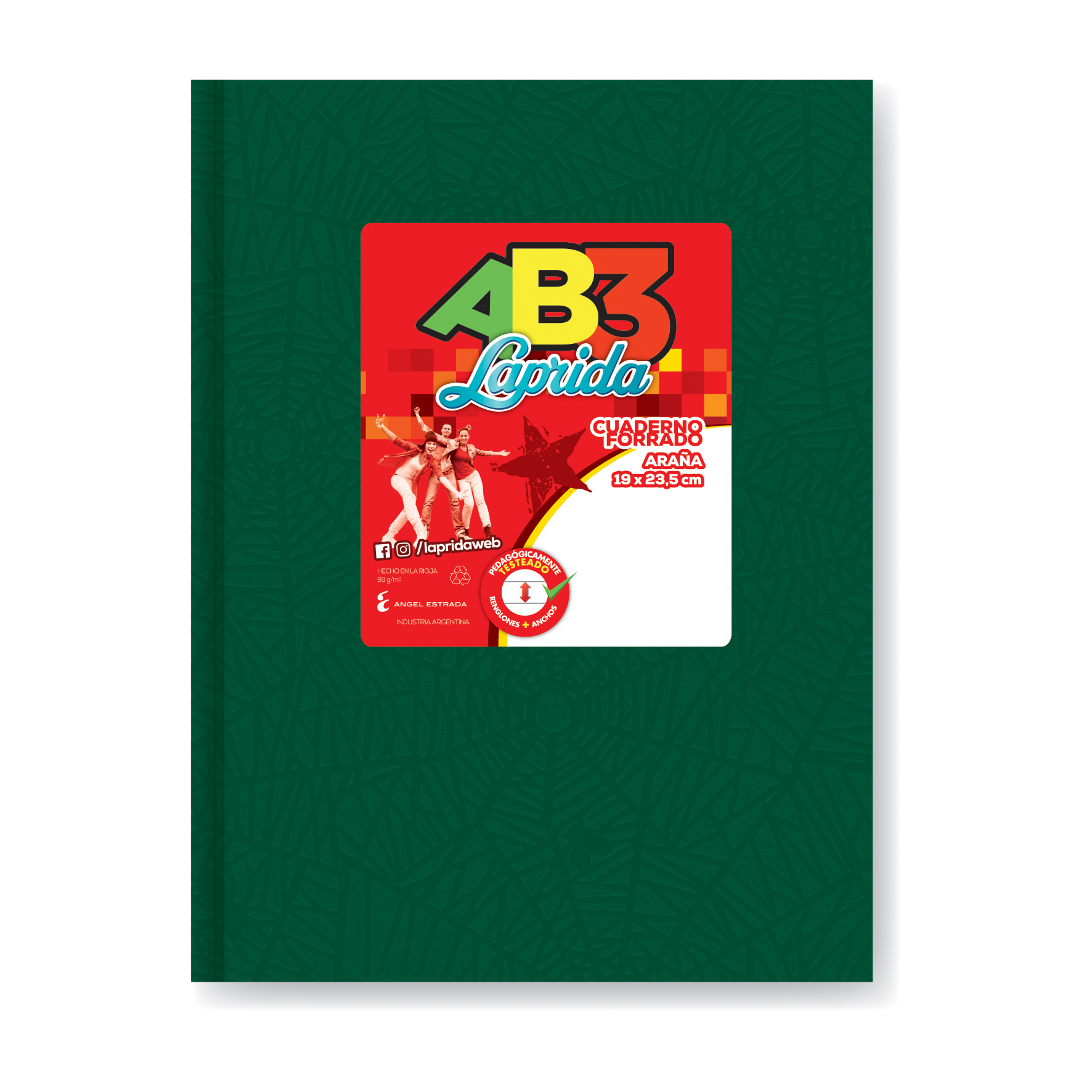  CUADERNO LAPRIDA 19X23 AB3 TAPA CARTON;
ARAÑA VERDE 50 HOJAS RAYADO