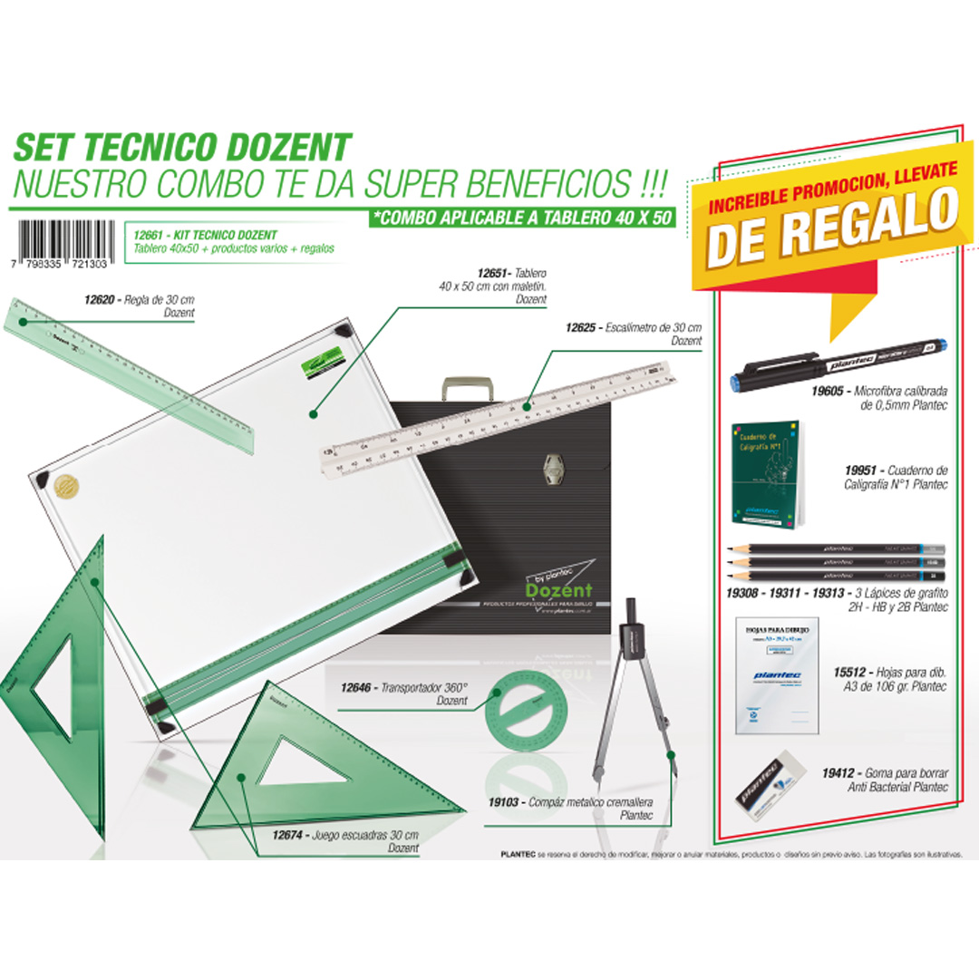  SET TECNICO DOZENT 40X50 + 6 UTILES + 7 REG