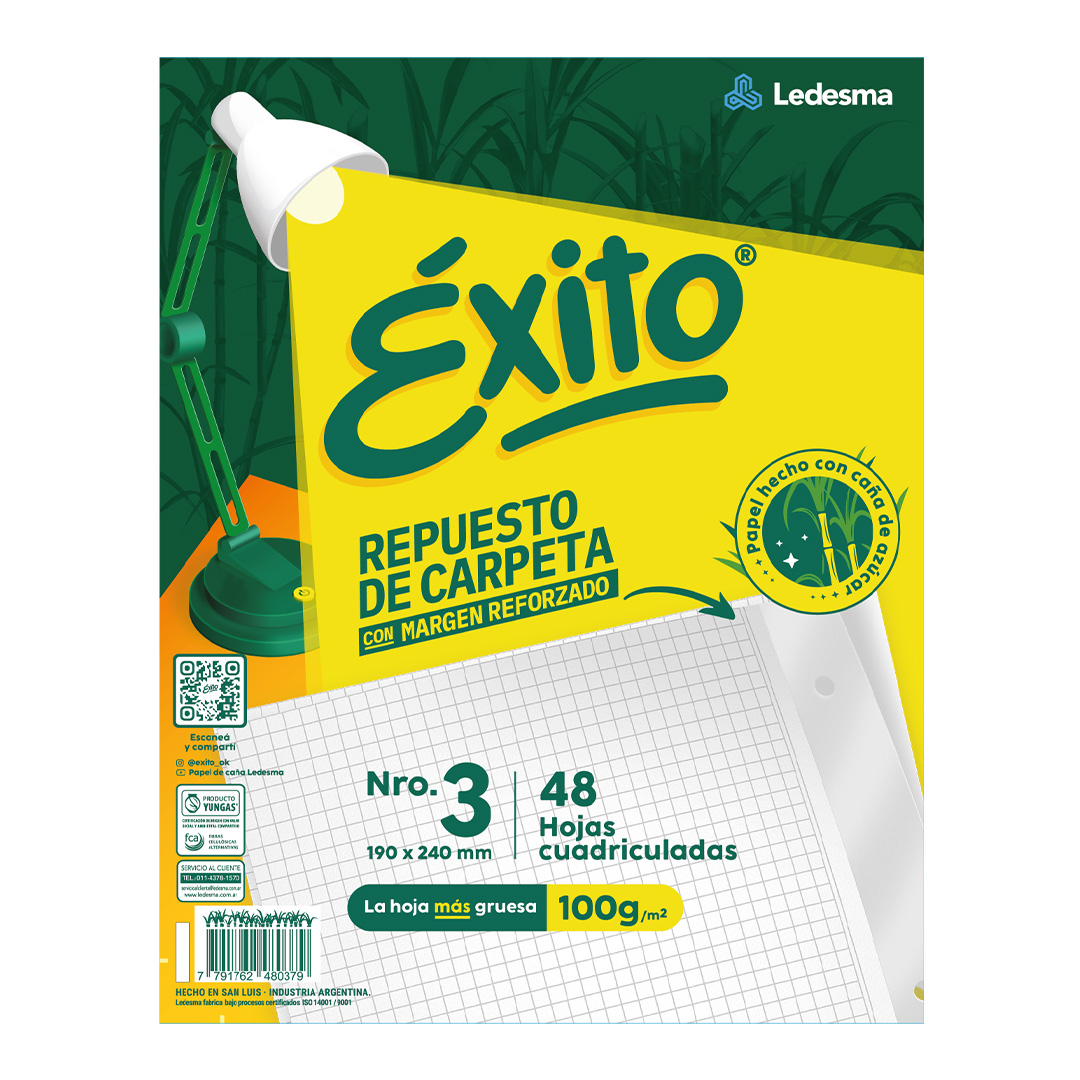  REPUESTO EXITO N3 CON BANDA 48 HOJAS  CUADRICULADO