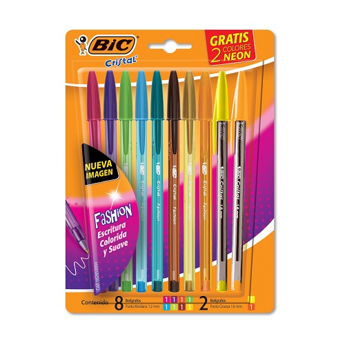  BOLIGRAFO BIC CRISTAL FASHION 1.2MM BLISTER X8 + 2 NEON