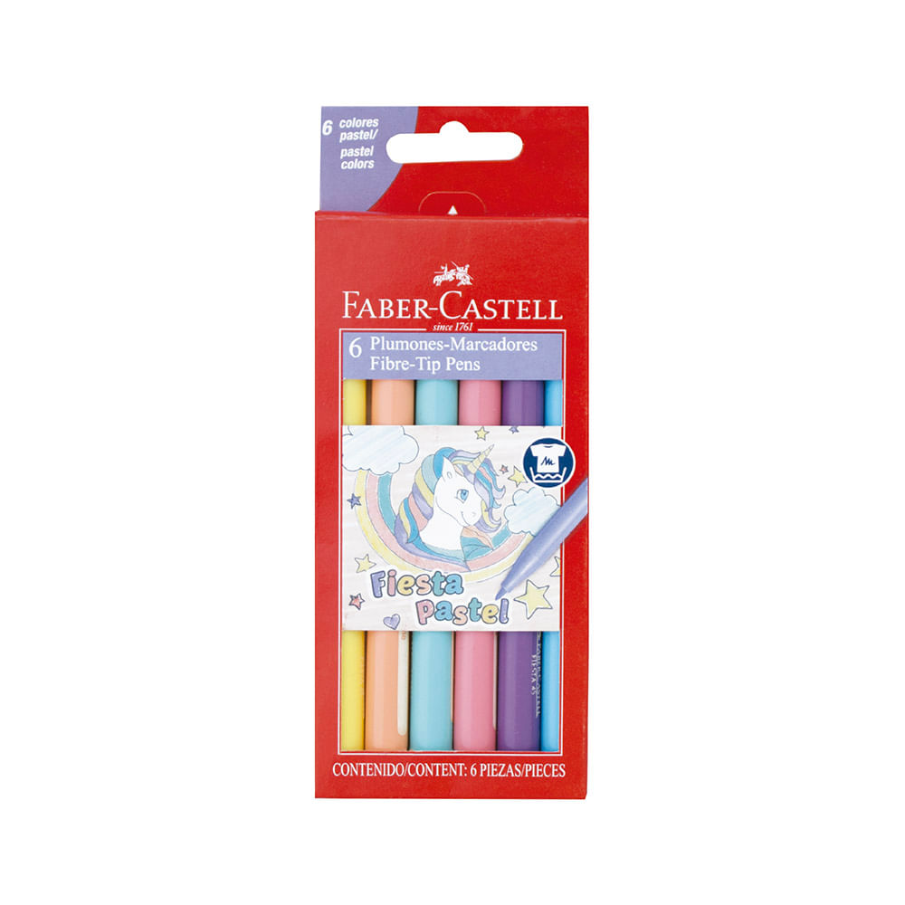  MARCADOR ESCOLAR FABER FIESTA 45 ESTUCHE  X6 PASTEL