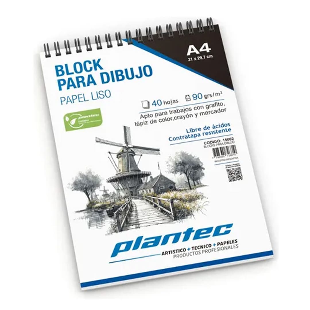  BLOCK DIBUJO PLANTEC ESPIRALADO 90GR A4 X40 HOJAS