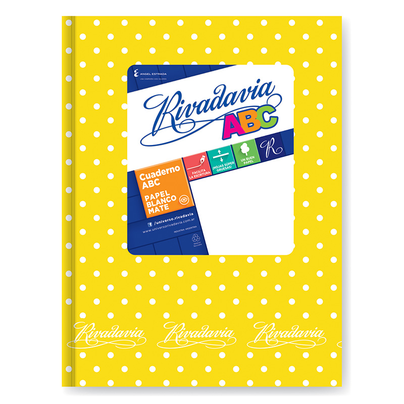  CUADERNO RIVADAVIA 19X23 ABC TAPA CARTON  LUNAR AMARILLO 50 HOJAS RAYADO