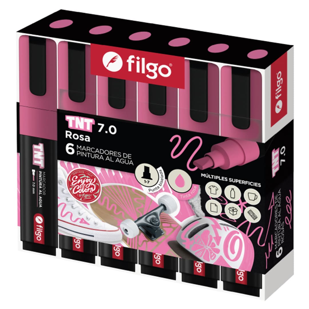  MARCADOR PINTURA FILGO TNT 7.0 PUNTA  BISELADA ESTUCHE X6 ROSA