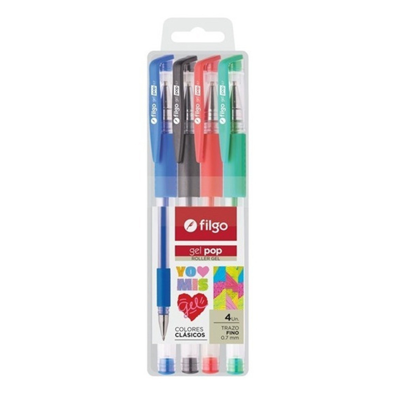  ROLLER GEL FILGO POP BLISTER X4 COLORES CLASICO