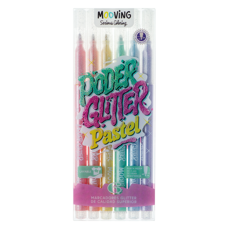  MARCADOR MOOVING GLITTER PASTEL  X6