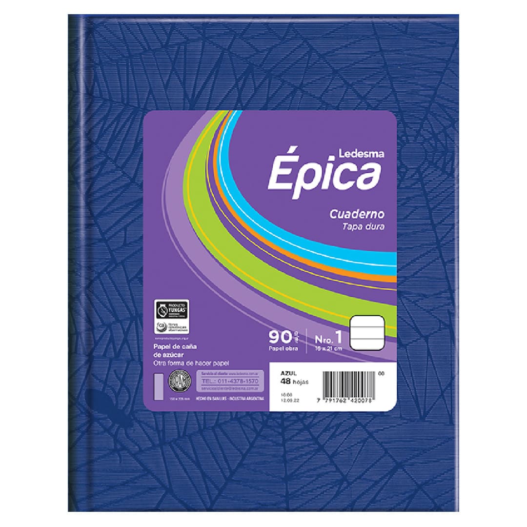  CUADERNO EPICA 16X21 TAPA CARTON FORRADO  AZUL 48 HOJAS RAYADO