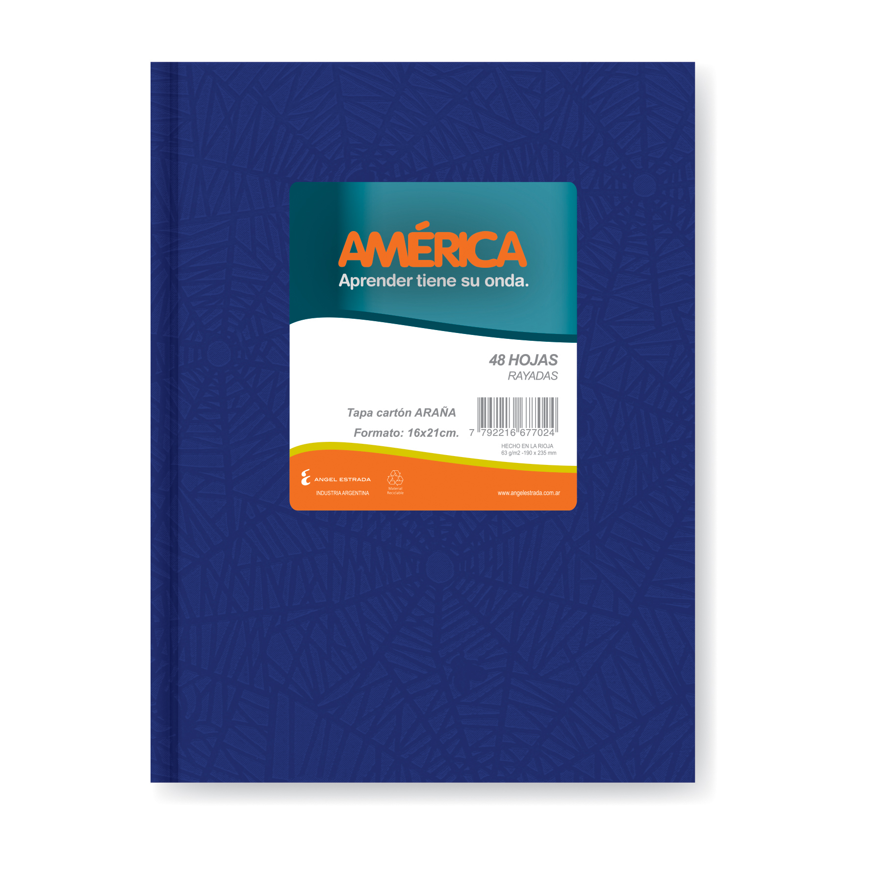  CUADERNO AMERICA 16X21 TAPA CARTON ARANA  AZUL 42H RAYADO