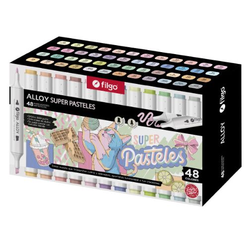  MARCADOR FILGO ALLOY DOBLE PUNTA ESTUCHE  IMANTADO SURTIDOS X48 SUPER PASTEL