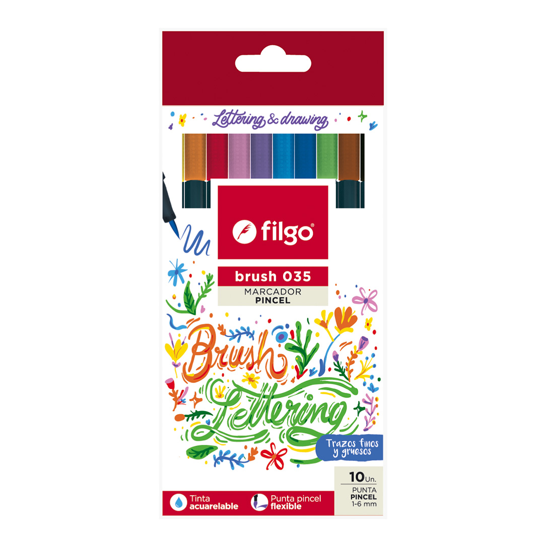  MARCADOR PUNTA PINCEL FILGO 035 X10  COLORES CLASICOS