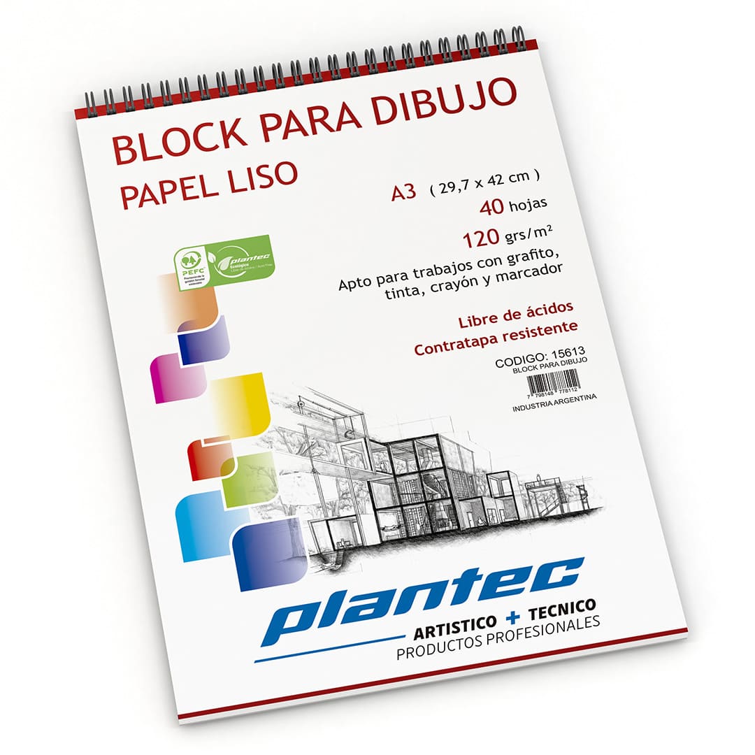  BLOCK DIBUJO PLANTEC ESPIRALADO VERTICAL  120GR A3 X40 HOJAS