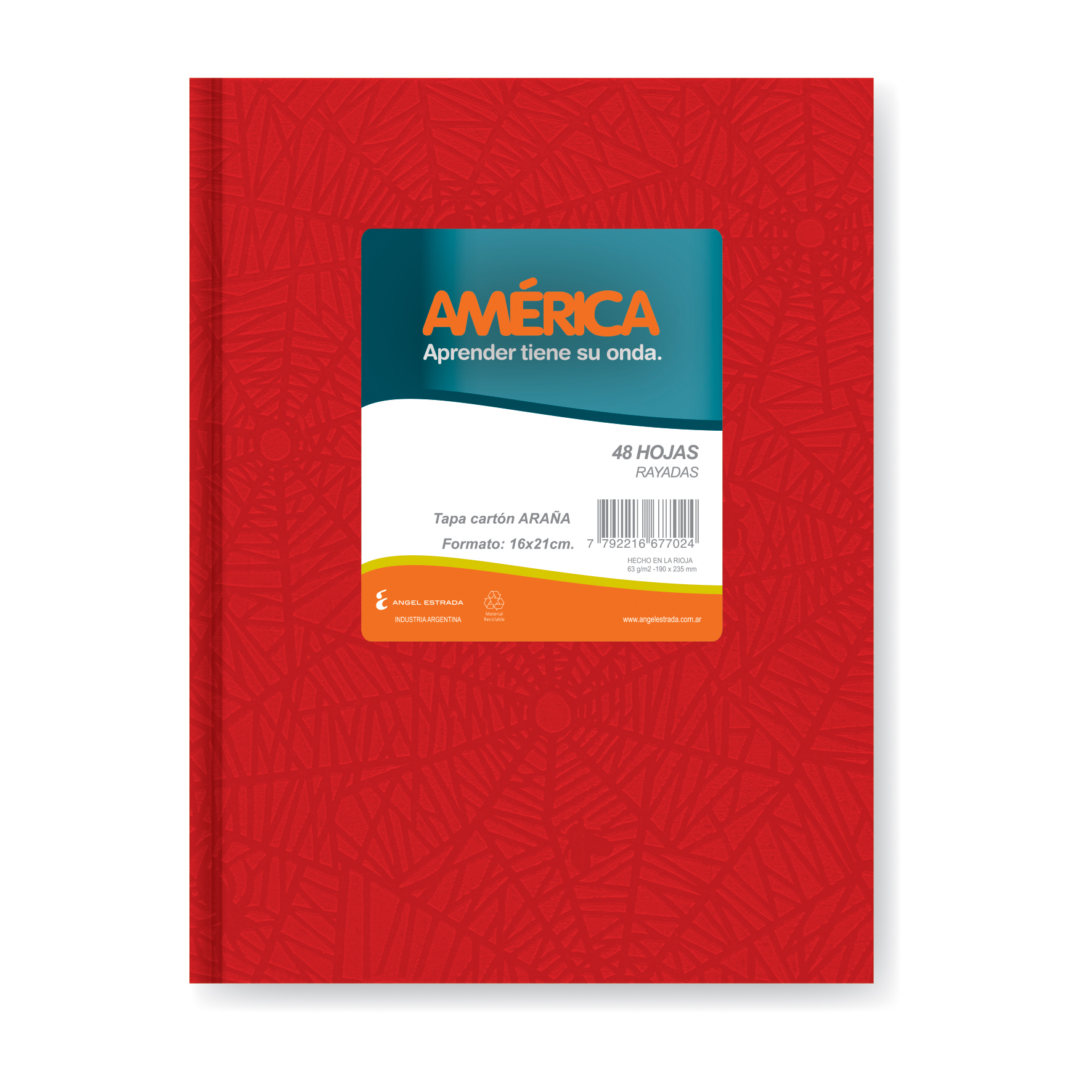  CUADERNO AMERICA 16X21 TAPA CARTON ARANA  ROJO 42H RAYADO