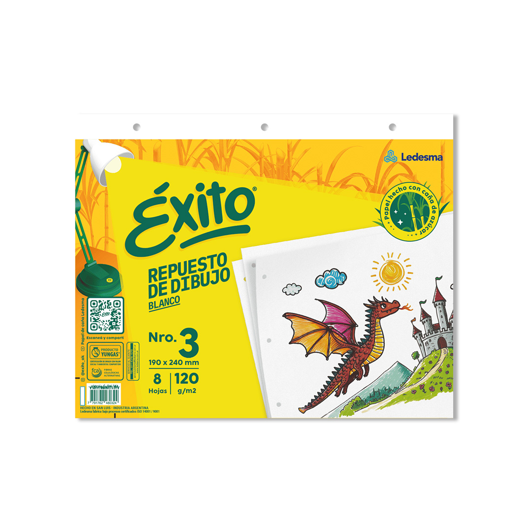  REPUESTO DIBUJO N3 EXITO X 8 HOJAS  BLANCO