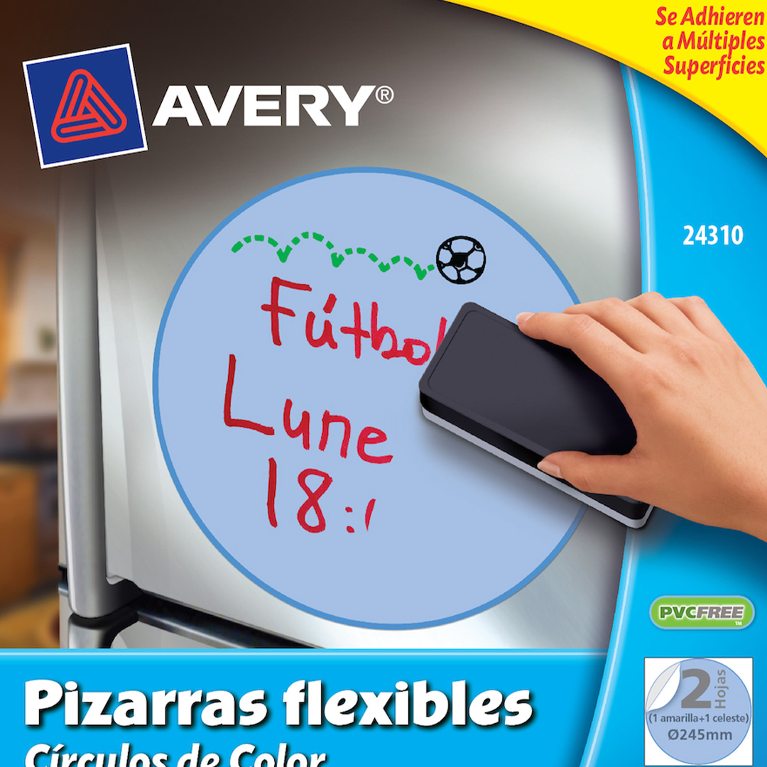  PIZARRA AVERY FLEXIBLE AUTOADHESIVA X10 CIRCULO 24CM REMOVIBLE Y REUTILIZABLE