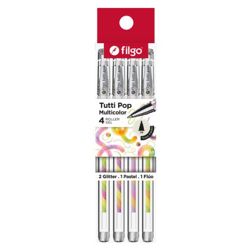  ROLLER GEL FILGO TUTTI POP BLISTER X4SURTIDO GLITTER PASTEL FLUO