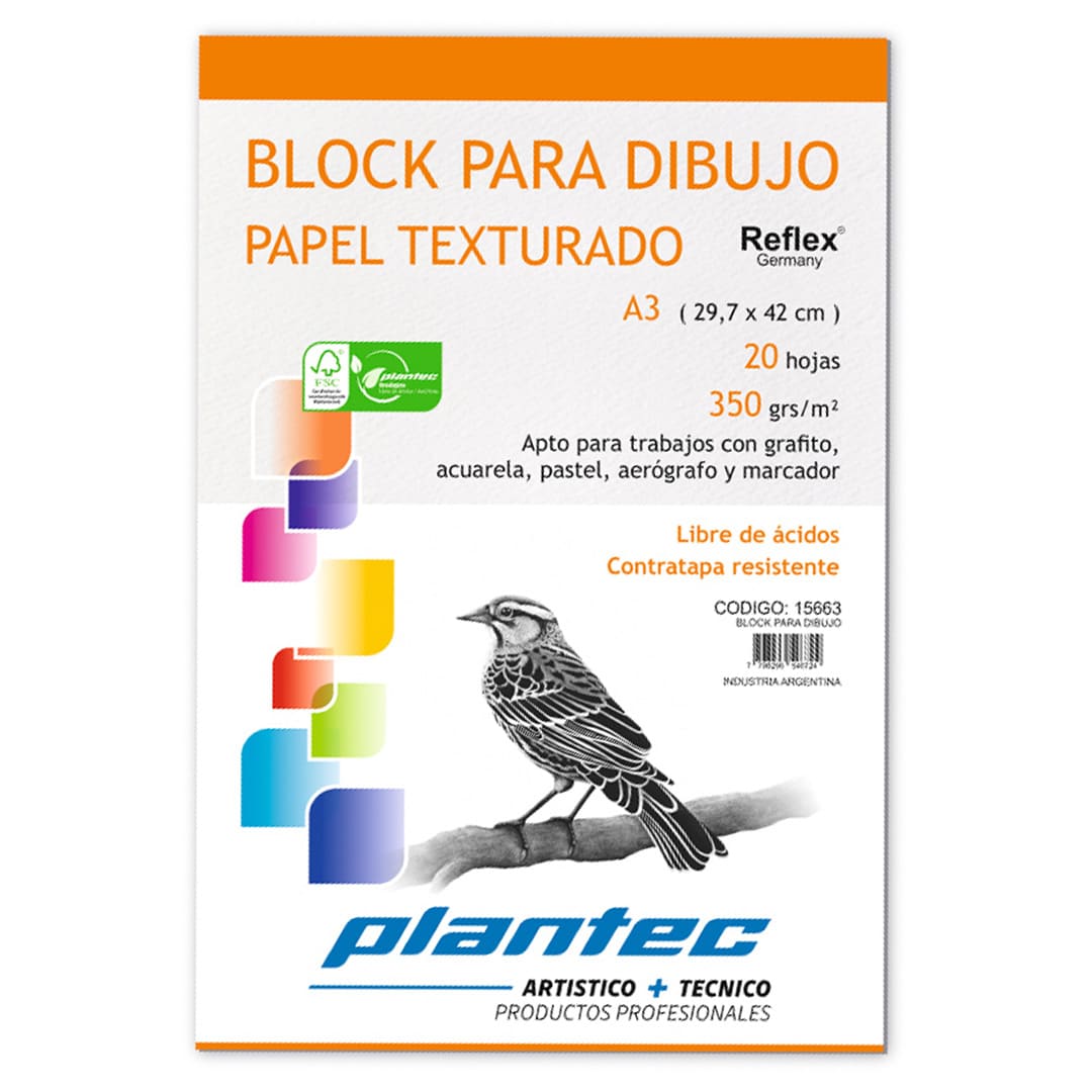  BLOCK DE DIBUJO PLANTEC ENCOLADO A4  TEXTURADO 350GR 20 HOJAS