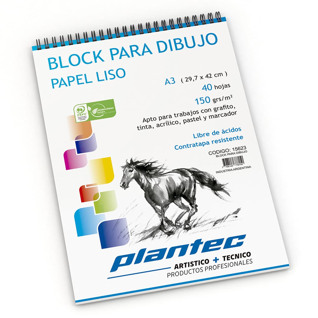  BLOCK DIBUJO PLANTEC ESPIRALADO VERTICAL  150GR A3 X40 HOJAS