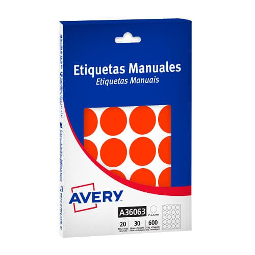  ETIQUETA AVERY MANUAL ROJO FLUO 3606325MM 20E X30 HOJAS